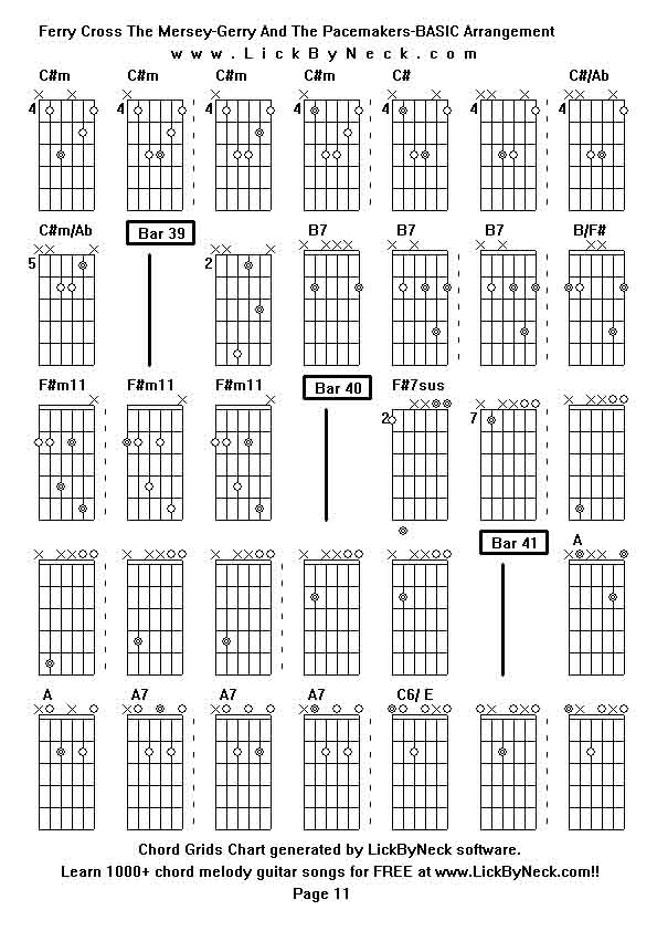 Chord Grids Chart of chord melody fingerstyle guitar song-Ferry Cross The Mersey-Gerry And The Pacemakers-BASIC Arrangement,generated by LickByNeck software.